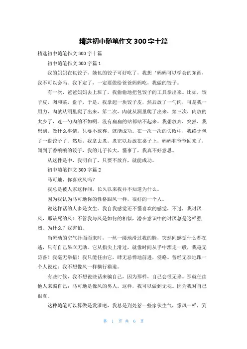 精选初中随笔作文300字十篇