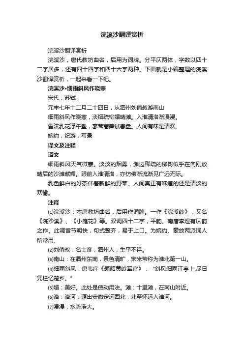 浣溪沙翻译赏析
