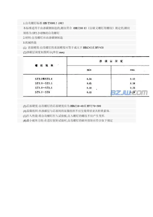 自攻螺钉标准GB T3098.5-1985