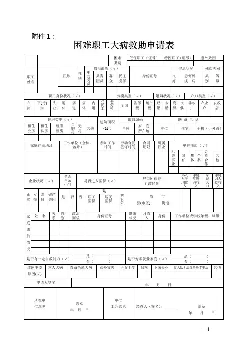困难职工大病救助申请表