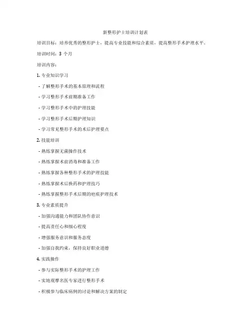 新整形护士培训计划表