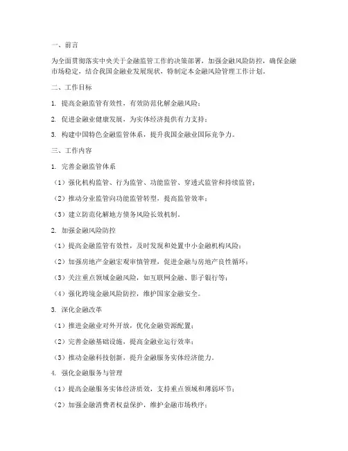 金融风险管理工作计划
