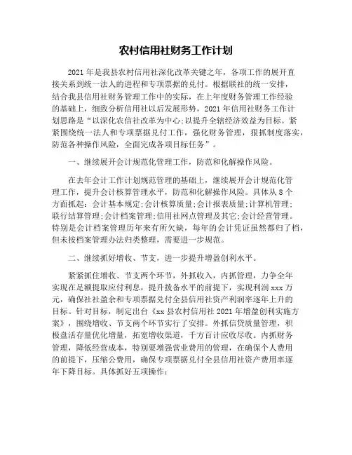 农村信用社财务工作计划