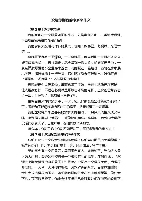欢迎您到我的家乡来作文