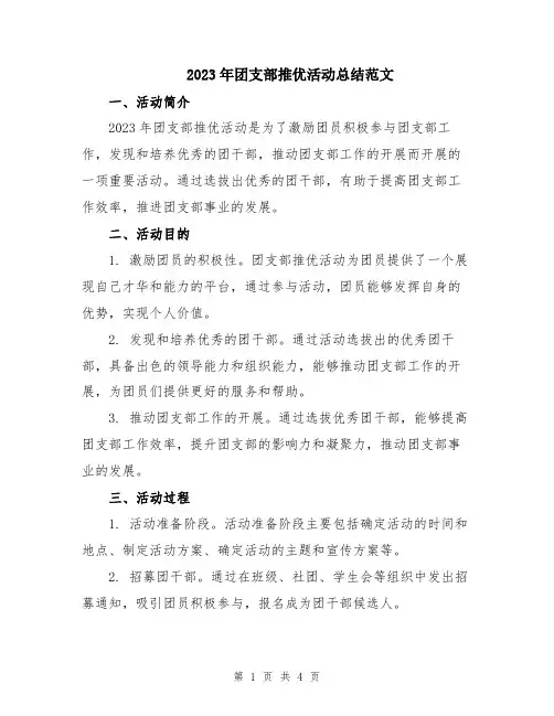 2023年团支部推优活动总结范文