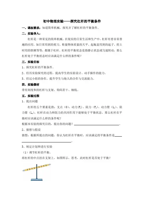 初中物理实验—探究杠杆的平衡条件