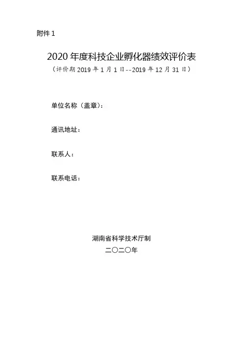 2020年度科技企业孵化器绩效评价表【模板】