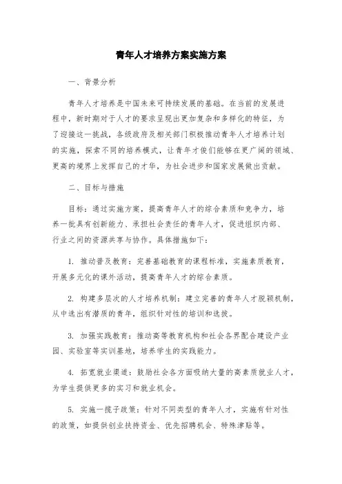 青年人才培养方案实施方案