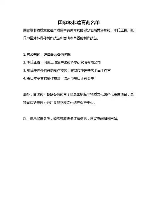国家级非遗膏药名单