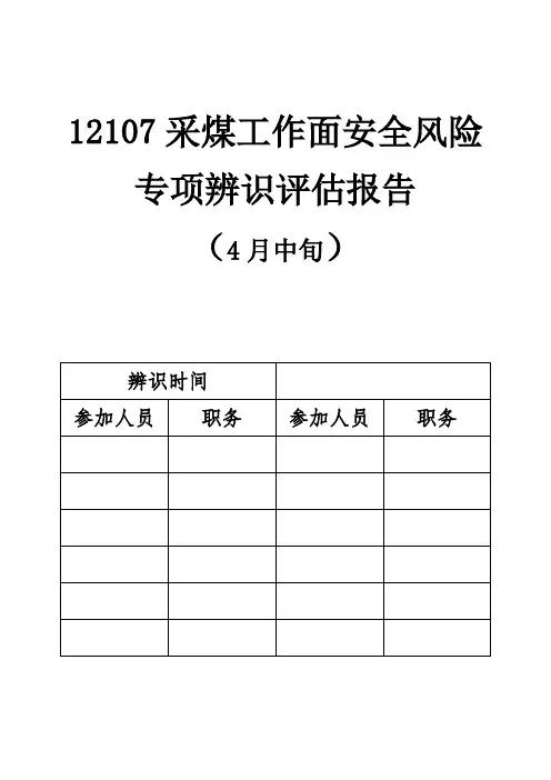 采煤工作面安全风险专项辨识评估报告4中旬
