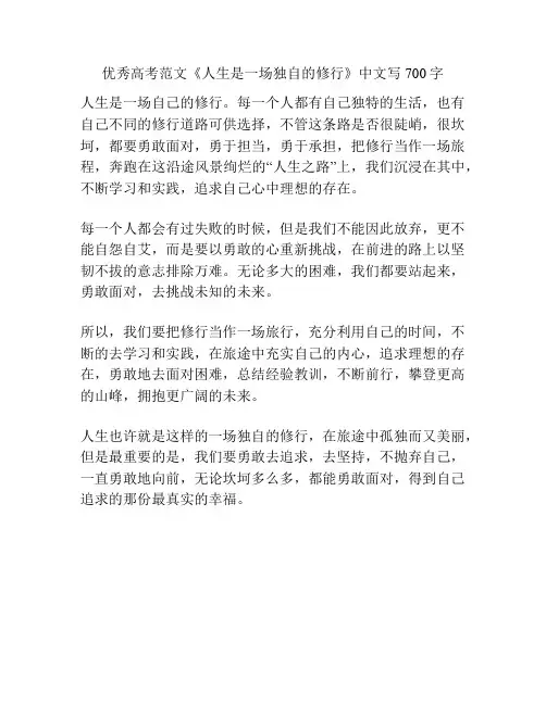 优秀高考范文《人生是一场独自的修行》中文写700字