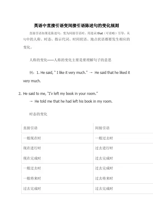 英语中直接引语变间接引语陈述句的变化规则