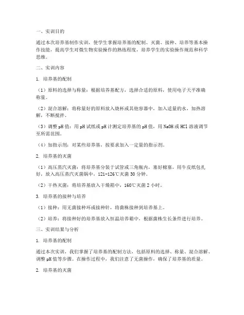 培养基制作实训报告总结
