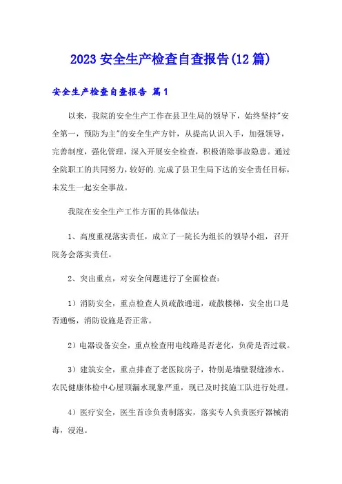 2023安全生产检查自查报告(12篇)