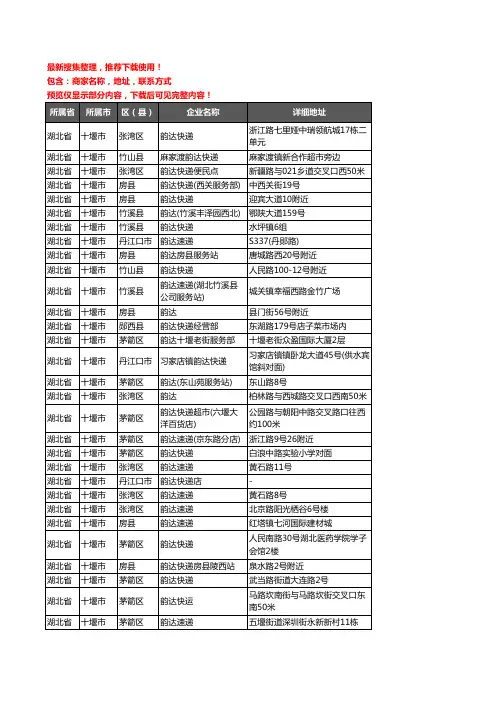 新版湖北省十堰市韵达快递企业公司商家户名录单联系方式地址大全35家