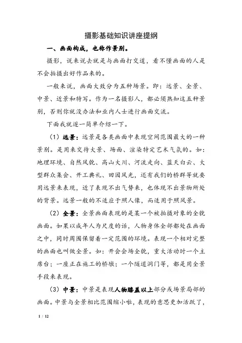摄影基础知识讲座提纲