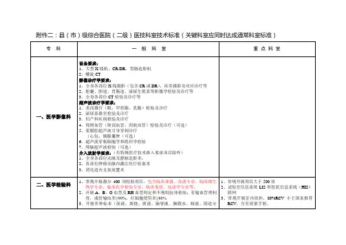 综合医院(二级)医技科室技术标准