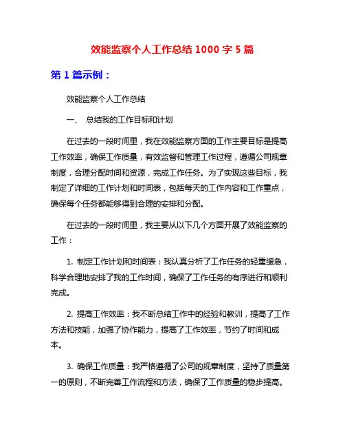 效能监察个人工作总结1000字5篇