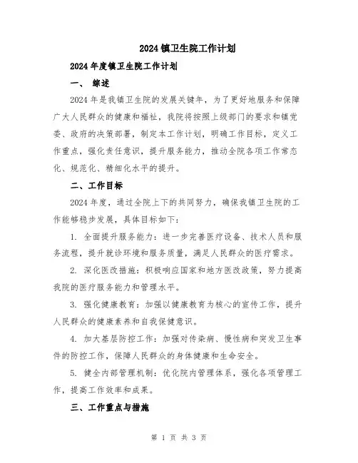 2024镇卫生院工作计划