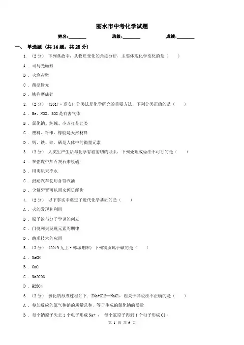 丽水市中考化学试题 