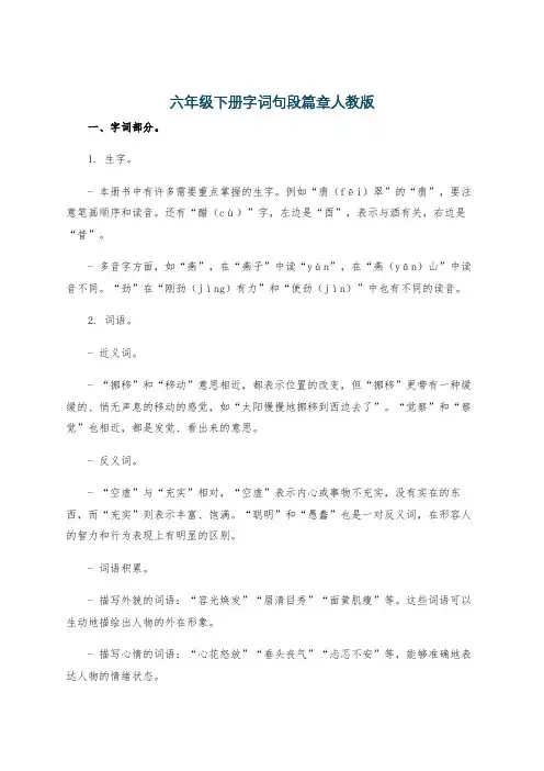 六年级下册字词句段篇章人教版