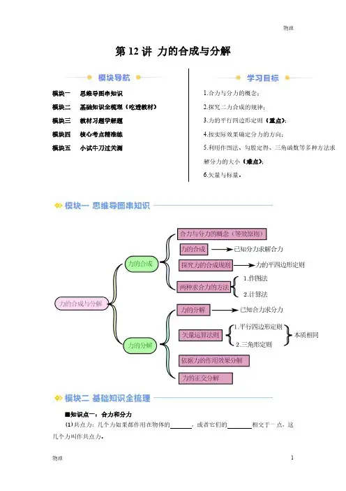 2024年新高一物理初升高衔接《力的合成与分解》含答案解析