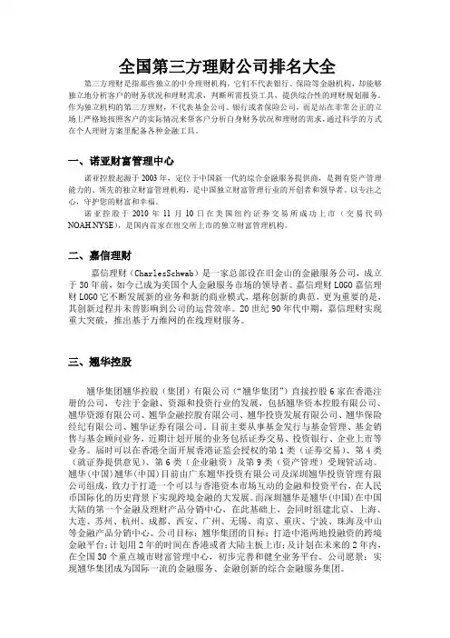 全国第三方理财公司排名大全