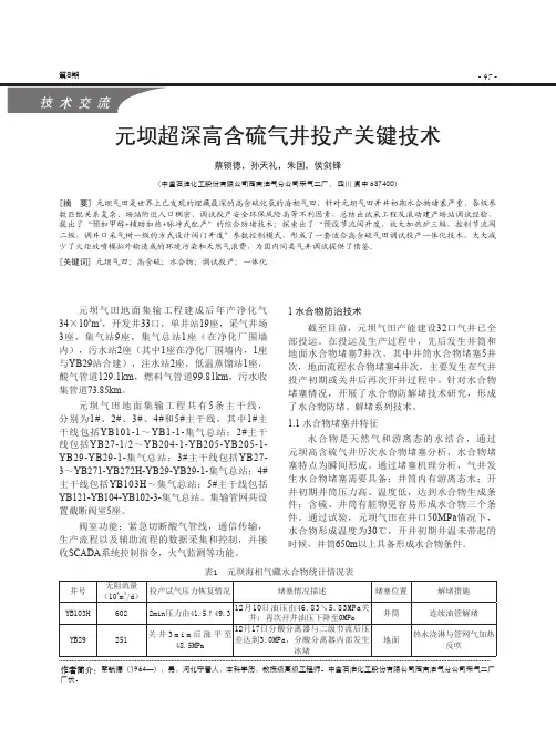 元坝超深高含硫气井投产关键技术