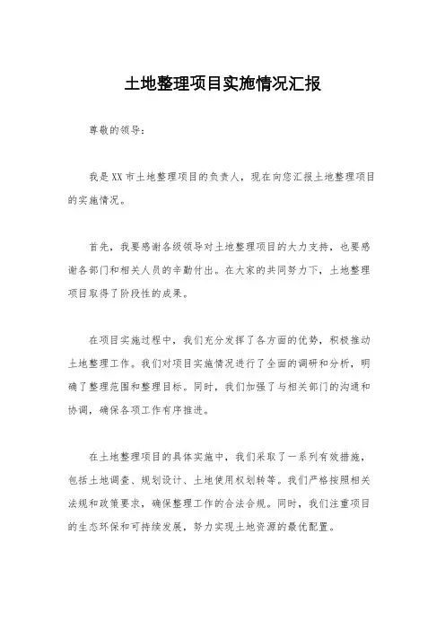 土地整理项目实施情况汇报