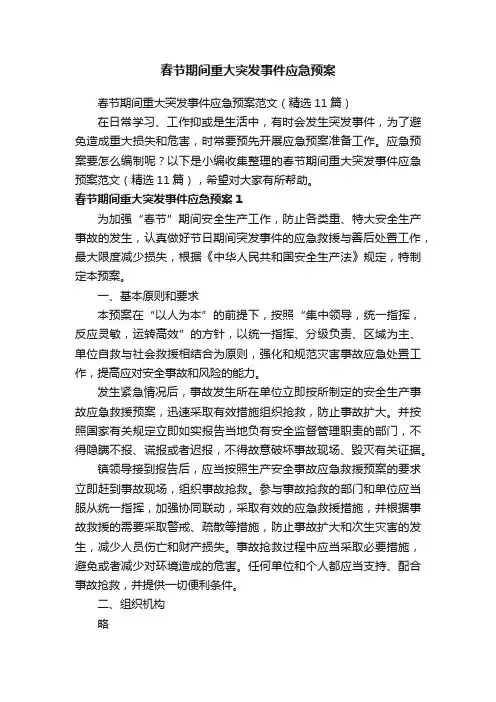 春节期间重大突发事件应急预案范文（精选11篇）