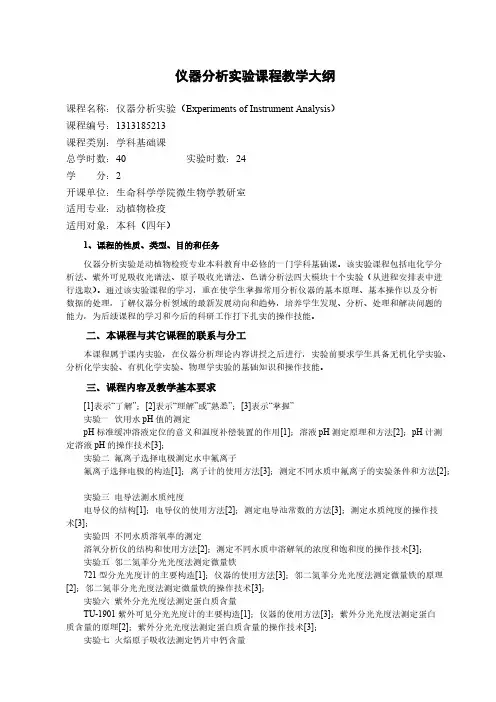 仪器分析实验课程教学大纲