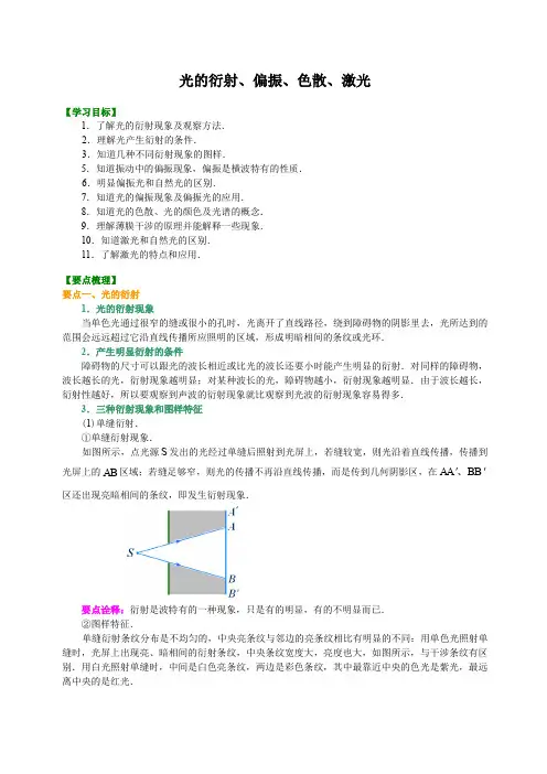 高中物理  光的衍射、偏振、色散、激光  (提纲、例题、练习、解析)