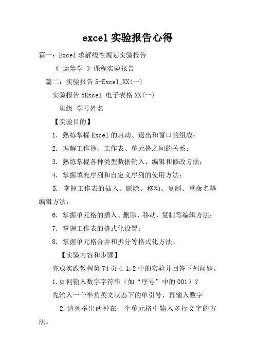 excel实验报告心得