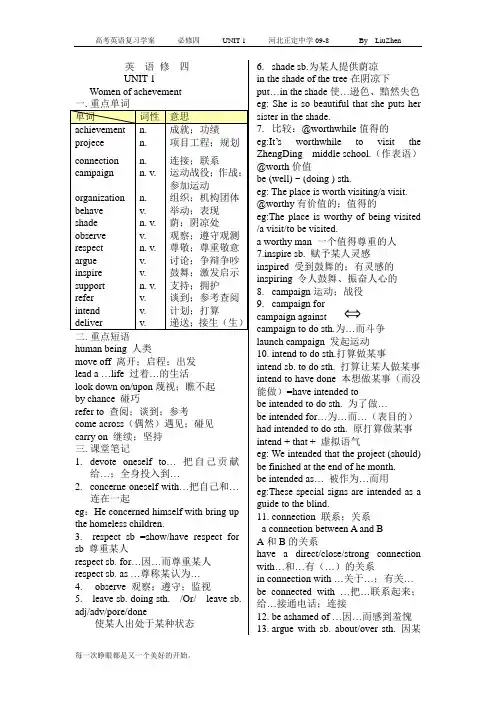 高中英语必修四UNIT1