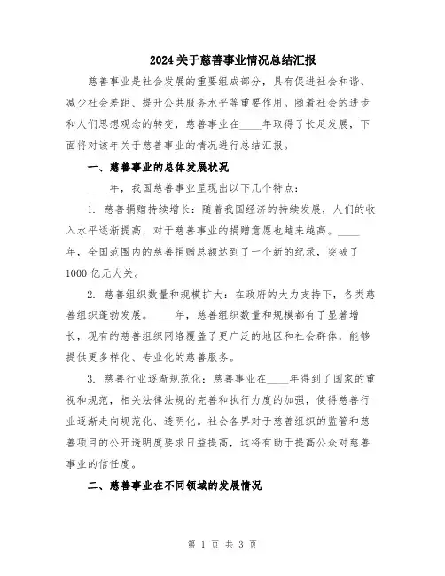 2024关于慈善事业情况总结汇报