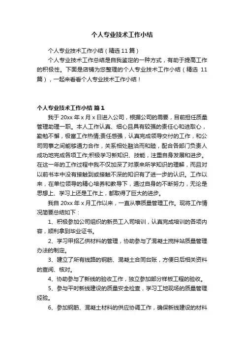 个人专业技术工作小结