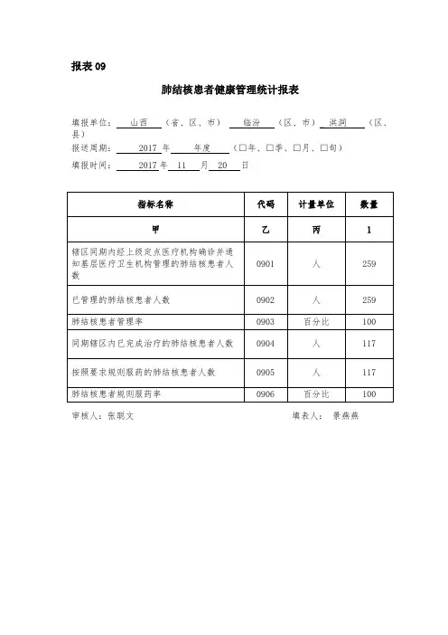 肺结核患者健康管理统计报表