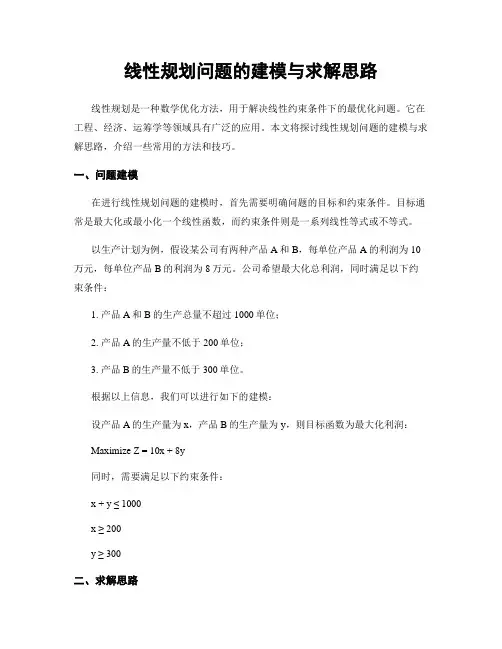 线性规划问题的建模与求解思路