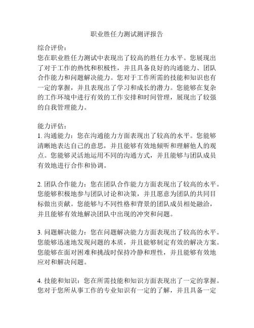 职业胜任力测试测评报告
