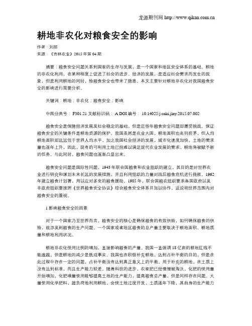 耕地非农化对粮食安全的影响