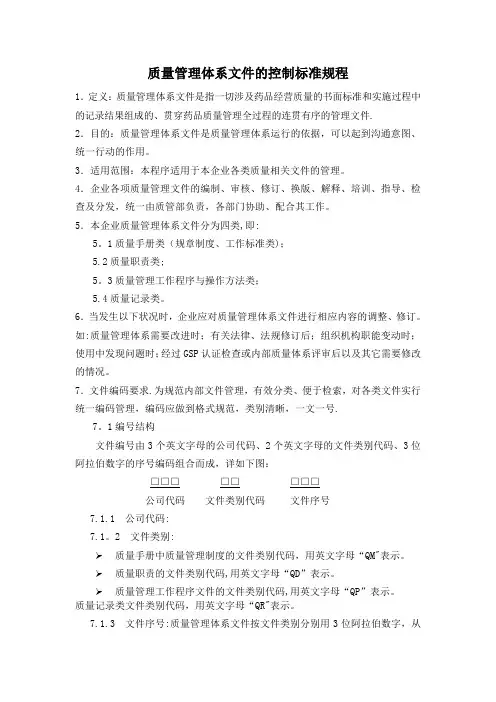 质量管理体系文件的控制标准规程