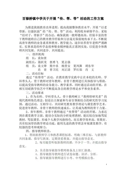 关于开展传帮带活动方案