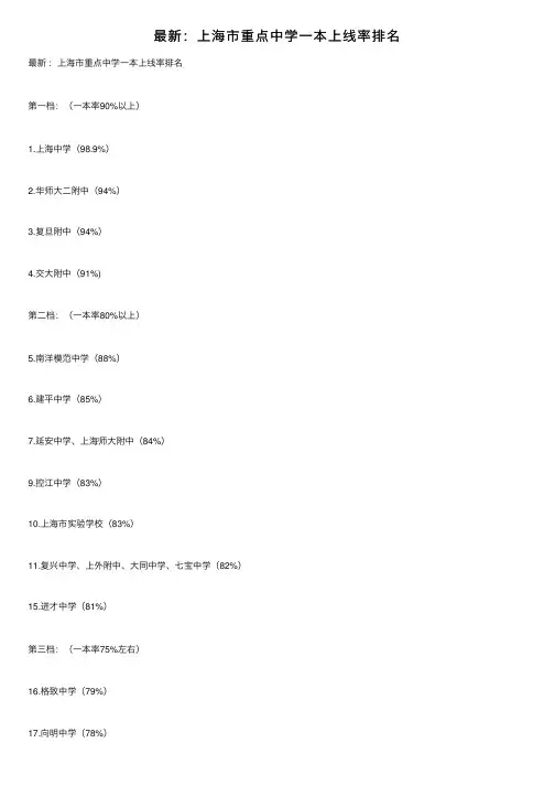 最新：上海市重点中学一本上线率排名