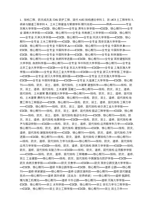 土木类结构工程方向的SCI期刊有哪些