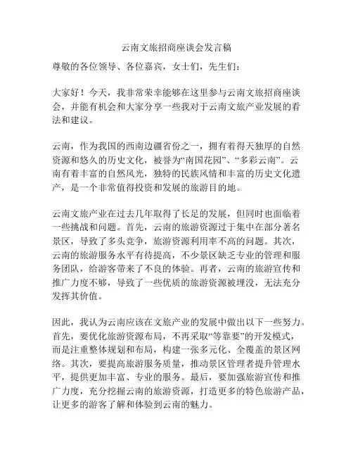 云南文旅招商座谈会发言稿