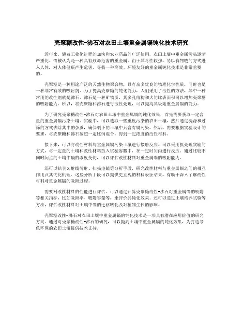 壳聚糖改性-沸石对农田土壤重金属镉钝化技术研究