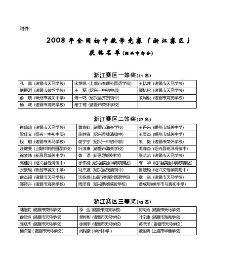 2008年全国初中数学竞赛(浙江赛区)