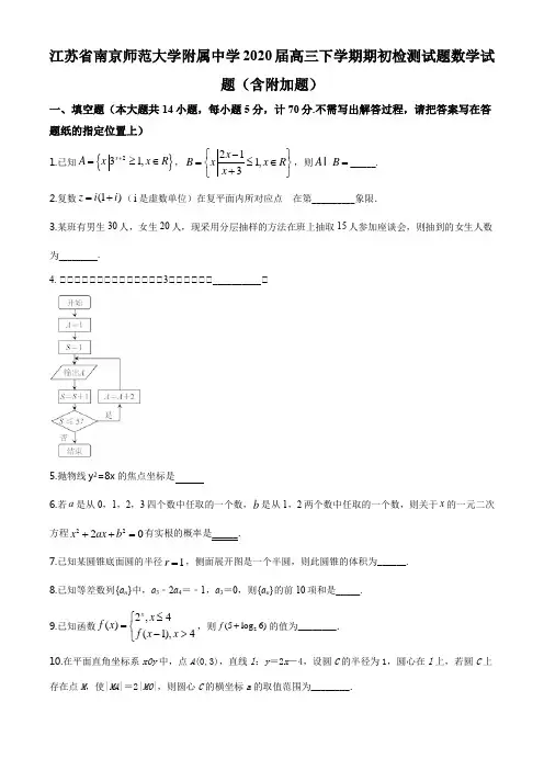 2020届江苏省南京师大附中高三下学期期初数学试题