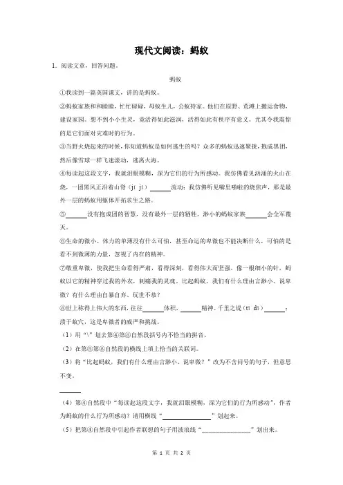 现代文阅读：蚂蚁