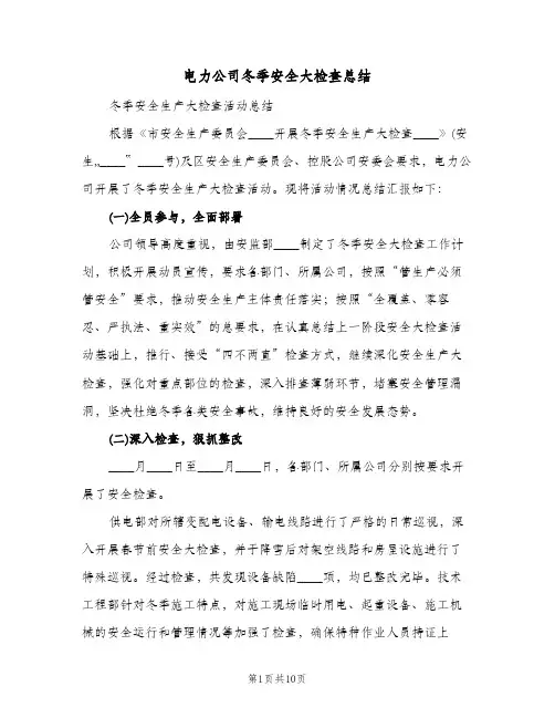 电力公司冬季安全大检查总结(4篇)